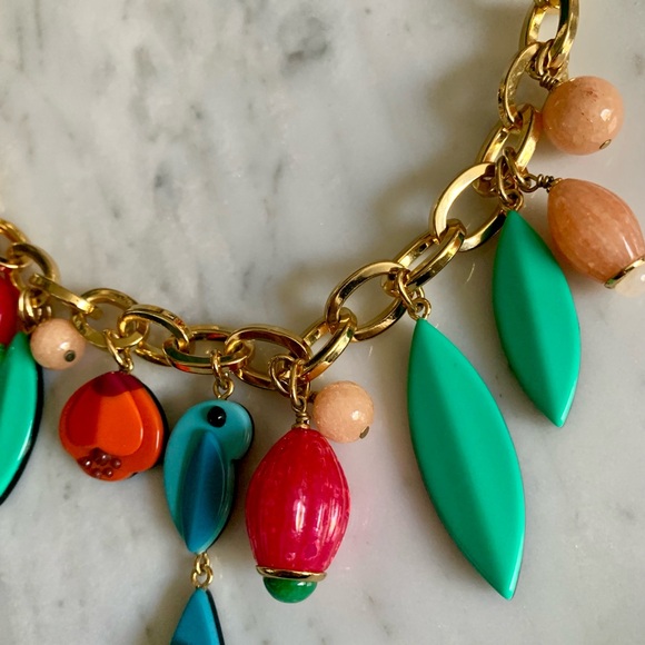 Kate Spade Gold Statement Chunky & Funky Multicolor Beaded Charm Necklace - Picture 5 of 9